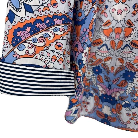 Talbots XL Classic Cotton Button Down Shirt Royal Palm Paisley Orange Blue - Picture 6 of 12